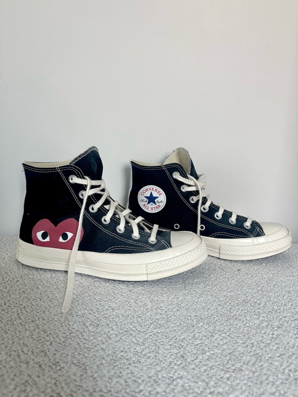 Converse All Star x Comme Des Garçons Play Large Emblem Black High Top Sneakers - Picture 6 of 13